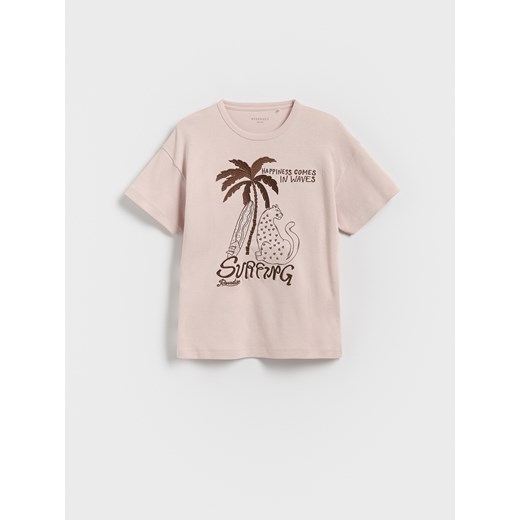Reserved - T-shirt z haftem i cekinami - pastelowy róż ze sklepu Reserved w kategorii Bluzki dziewczęce - zdjęcie 183835319