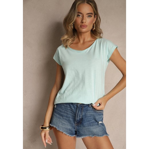 Jasnoniebieski Basicowy T-shirt z Bawełny Ralotea ze sklepu renee.pl w kategorii Bluzki damskie - zdjęcie 183836889