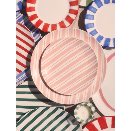 Sinsay - Porcelanowy talerz w paski - różowy Sinsay One Size Sinsay