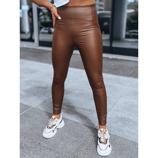 Legginsy damskie woskowane WAXED CHIC czekoladowe Dstreet UY1563 ze sklepu DSTREET.PL w kategorii Spodnie damskie - zdjęcie 183850777
