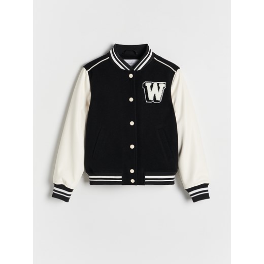 Reserved - Bomberka z łączonych materiałów - czarny ze sklepu Reserved w kategorii Kurtki dziewczęce - zdjęcie 183853096