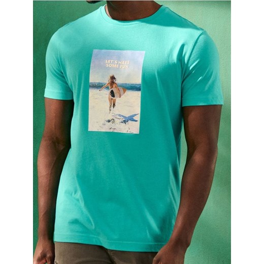 Sinsay - Koszulka z nadrukiem - niebieski ze sklepu Sinsay w kategorii T-shirty męskie - zdjęcie 183855217