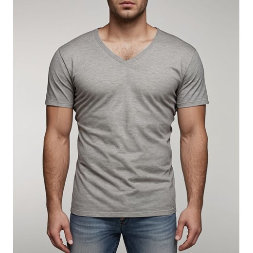 T-shirt męski kołnierzyk v-neck szary Recea ze sklepu Recea.pl w kategorii T-shirty męskie - zdjęcie 183856978