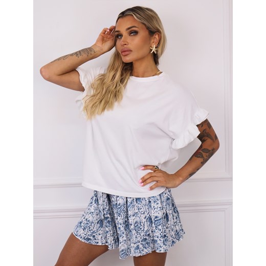 T-SHIRT OVERSIZE Z FALBANAMI NA RĘKAWACH- BIAŁY ze sklepu olika.com.pl w kategorii Bluzki damskie - zdjęcie 183858517