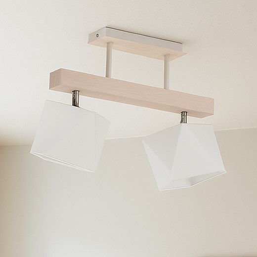 Biała lampa sufitowa z drewna ASTIR 2-punktowa regulowana ze sklepu Lysne w kategorii Lampy wiszące - zdjęcie 183859318