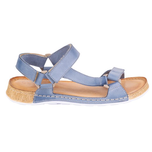 Olivier Sandały damskie barefoot-friendly Kallia skórzane niebieskie ze sklepu ButyModne.pl w kategorii Sandały damskie - zdjęcie 183860779