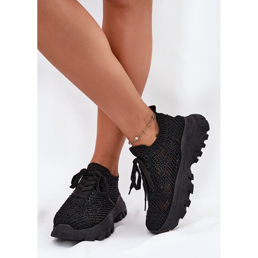 Sneakersy Damskie Z Szydełkową Cholewką Czarne ze sklepu ButyModne.pl w kategorii Buty sportowe damskie - zdjęcie 183860789