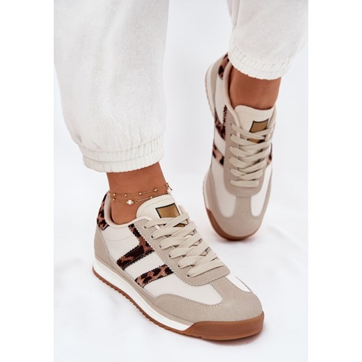 Niskie Sneakersy Damskie Panterka Beżowe beżowy ze sklepu ButyModne.pl w kategorii Buty sportowe damskie - zdjęcie 183860795