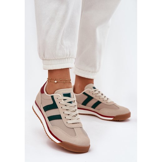 Niskie Sneakersy Damskie Ciemnobeżowe beżowy ze sklepu ButyModne.pl w kategorii Buty sportowe damskie - zdjęcie 183860796