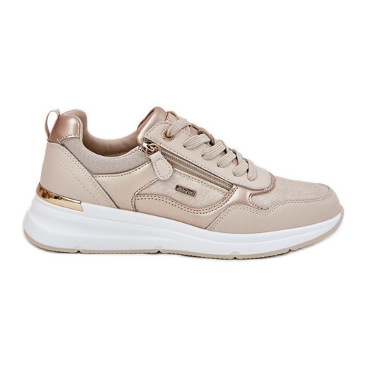 EVento Skórzane Buty Sportowe Sneakersy Damskie Z Zamkiem Beżowe beżowy ze sklepu ButyModne.pl w kategorii Buty sportowe damskie - zdjęcie 183860807