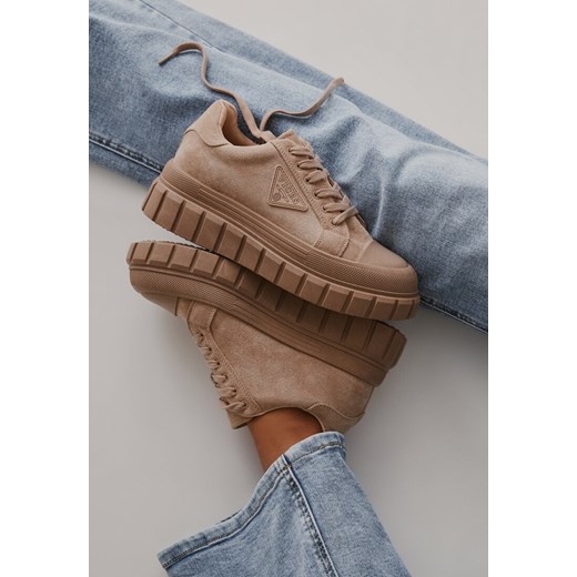 Ciemnobeżowe Sneakersy Vices na Grubej Podeszwie z Geometryczną Aplikacją Leanae ze sklepu born2be.pl w kategorii Buty sportowe damskie - zdjęcie 183869629