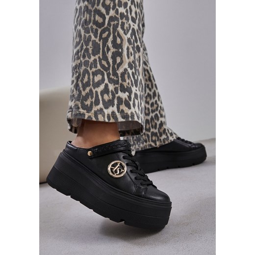 Czarne Sneakersy Vices na Platformie z Tłoczeniem Paskiem na Pięcie i Metaliczną Aplikacją Selfedi ze sklepu renee.pl w kategorii Buty sportowe damskie - zdjęcie 183869688
