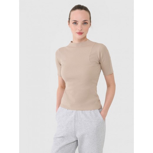 Damski t-shirt basic Outhorn OTHWAW24TTSHF1757 - beżowy Outhorn XS okazyjna cena Sportstylestory.com