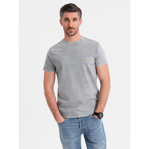 Koszulka bawełniana z nadrukiem na klatce i plecach - szara V1 OM-TSWT-0201 ze sklepu ombre w kategorii T-shirty męskie - zdjęcie 183875937