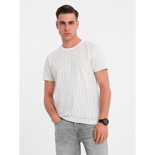 Męska koszulka dzianinowa z nadrukiem full print – biała V3 OM-TSFP-0250 ze sklepu ombre w kategorii T-shirty męskie - zdjęcie 183875979