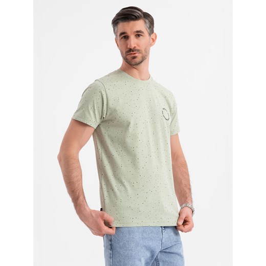 T-shirt męski bawełniany z nadrukiem i okrągłym dekoltem – miętowy V3 OM-TSFP-0186 ze sklepu ombre w kategorii T-shirty męskie - zdjęcie 183876027