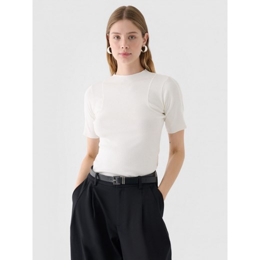 Damski t-shirt basic Outhorn OTHWAW24TTSHF1757 - biały ze sklepu Sportstylestory.com w kategorii Bluzki damskie - zdjęcie 183877195