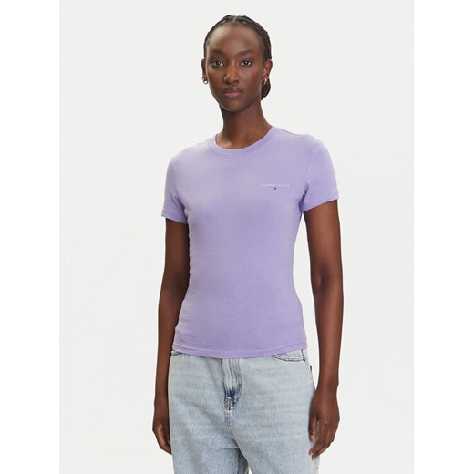 Tommy Jeans T-Shirt Linear DW0DW21164 Fioletowy Slim Fit ze sklepu MODIVO w kategorii Bluzki damskie - zdjęcie 183885538
