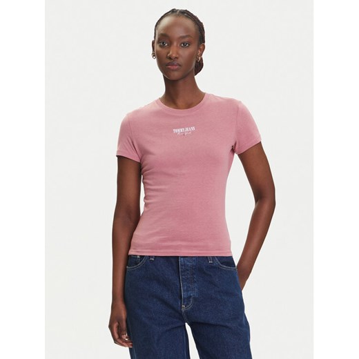 Tommy Jeans T-Shirt Essential DW0DW20913 Różowy Slim Fit ze sklepu MODIVO w kategorii Bluzki damskie - zdjęcie 183885589