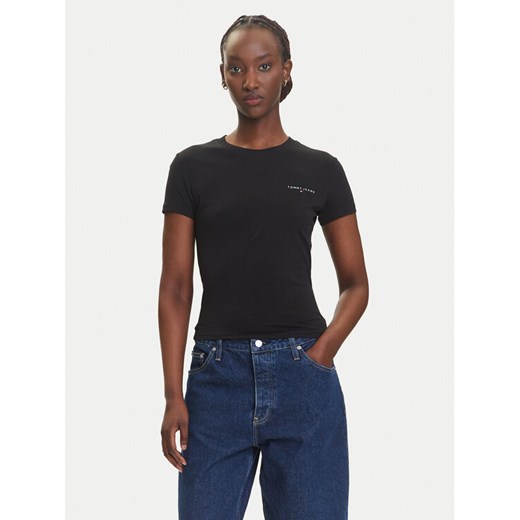 Tommy Jeans T-Shirt Linear DW0DW21164 Czarny Slim Fit ze sklepu MODIVO w kategorii Bluzki damskie - zdjęcie 183885597