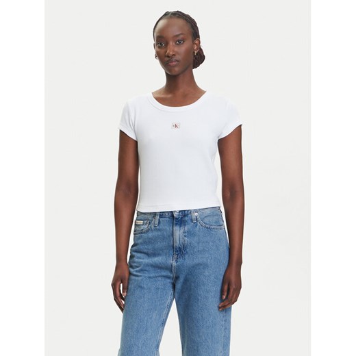 Calvin Klein Jeans T-Shirt LV047C200G Biały Slim Fit ze sklepu MODIVO w kategorii Bluzki damskie - zdjęcie 183885656