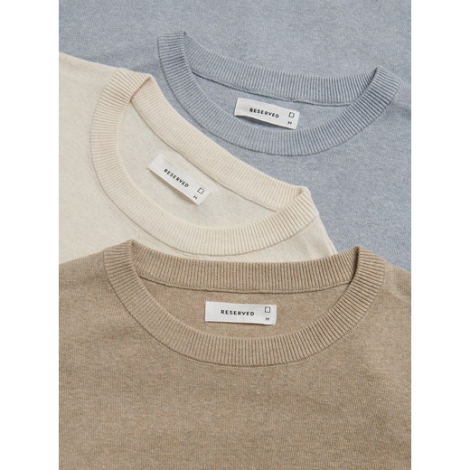 Reserved - Bawełniany sweter z krótkim rękawem - złamana biel Reserved S Reserved