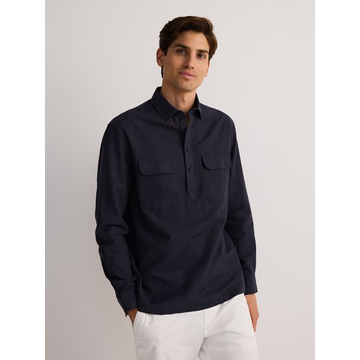 Reserved - Koszula regular z dodatkiem lnu - granatowy ze sklepu Reserved w kategorii Koszule męskie - zdjęcie 183887387