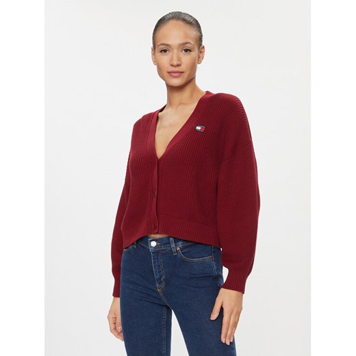 Tommy Jeans Kardigan Essential Badge DW0DW16531 Bordowy Relaxed Fit Tommy Jeans M MODIVO