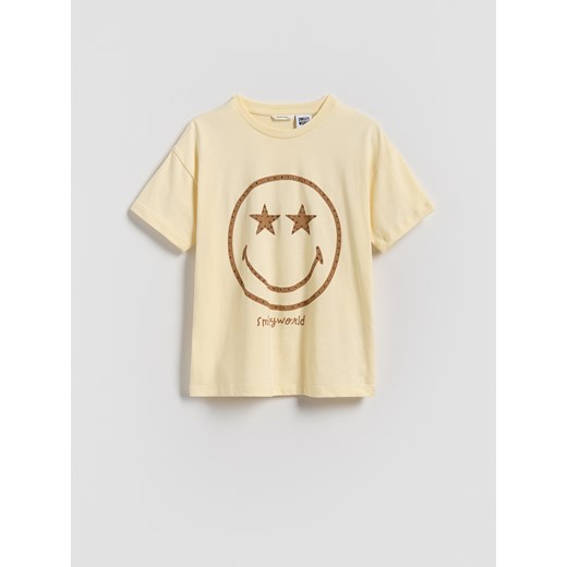 Reserved - T-shirt SmileyWorld® - beżowy ze sklepu Reserved w kategorii Bluzki dziewczęce - zdjęcie 183891549
