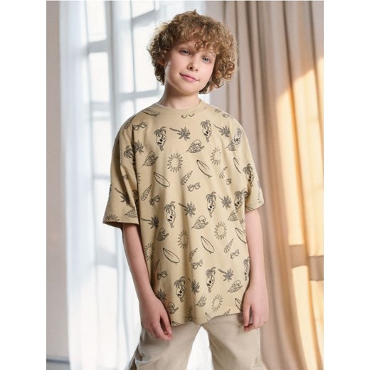 Sinsay - Bawełniana koszulka - beżowy ze sklepu Sinsay w kategorii T-shirty chłopięce - zdjęcie 183896377