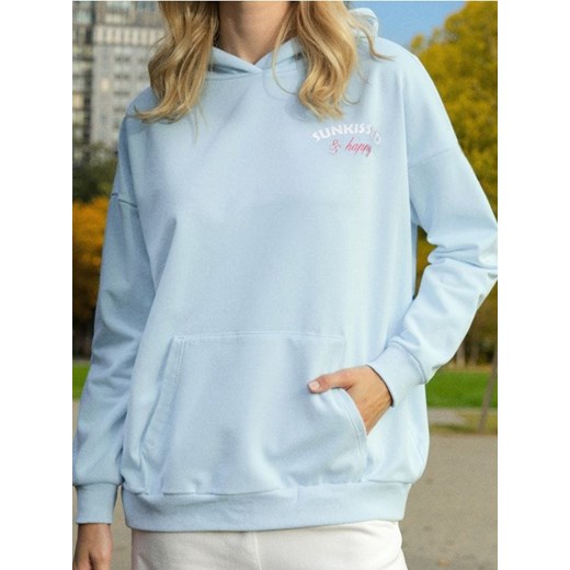 Sinsay - Bluza hoodie z napisem na plecach - błękitny ze sklepu Sinsay w kategorii Bluzy damskie - zdjęcie 183896435