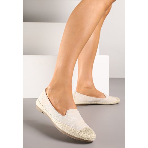 Beżowe Espadryle Ozdobione Plecionką i Motywem Kwiatów Ralanne ze sklepu renee.pl w kategorii Espadryle damskie - zdjęcie 183896985