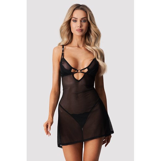 Komplet koszulka + stringi Obsessive Alliane chemise & thong black ze sklepu kontri.pl w kategorii Komplety bielizny damskiej - zdjęcie 183902659