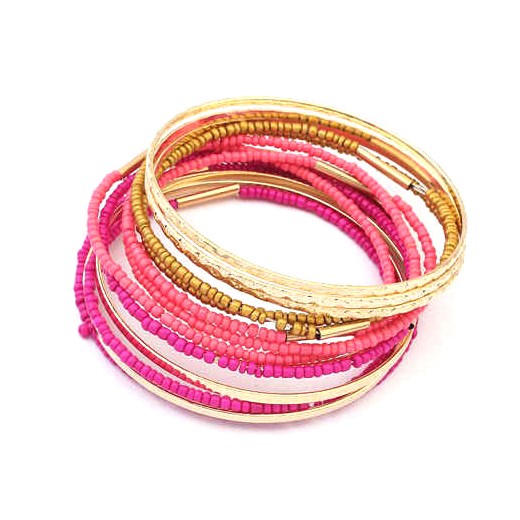 bransoleta boho zestaw pink gold blinkshop-pl rozowy metal