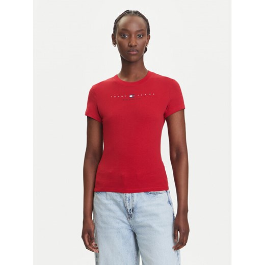 Tommy Jeans T-Shirt Linear DW0DW21422 Czerwony Slim Fit ze sklepu MODIVO w kategorii Bluzki damskie - zdjęcie 183907769