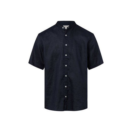 Fynch-Hatton Męska koszulka z krótkim rękawem z zawartością lnu Mężczyźni Regular Fit len granatowy jednolity ze sklepu vangraaf w kategorii Koszule męskie - zdjęcie 183909497
