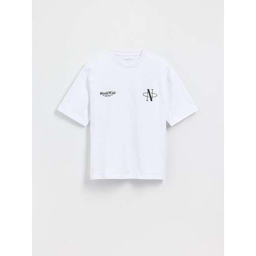 Reserved - Bawełniany t-shirt z nadrukiem - złamana biel ze sklepu Reserved w kategorii T-shirty chłopięce - zdjęcie 183909729