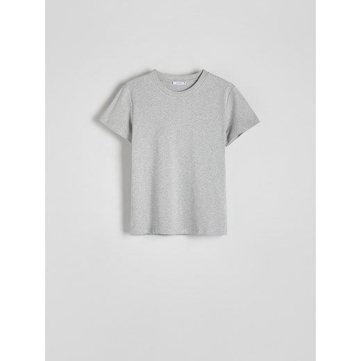 Reserved - Bawełniany t-shirt - jasnoszary ze sklepu Reserved w kategorii Bluzki damskie - zdjęcie 183909756