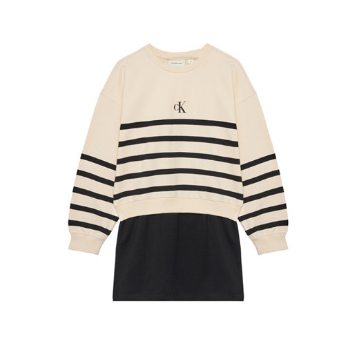 Calvin Klein Jeans Sukienka dzianinowa IG0IG02963 D Beżowy Relaxed Fit ze sklepu MODIVO w kategorii Sukienki dziewczęce - zdjęcie 183910685