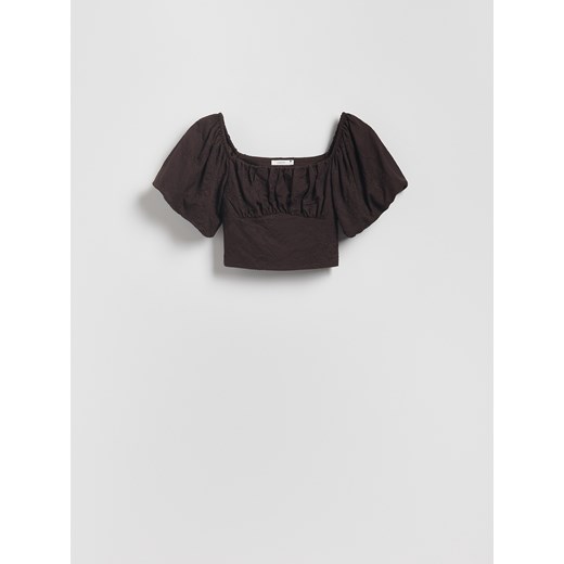 Reserved - Bluzka z haftem - ciemnobrązowy Reserved S Reserved