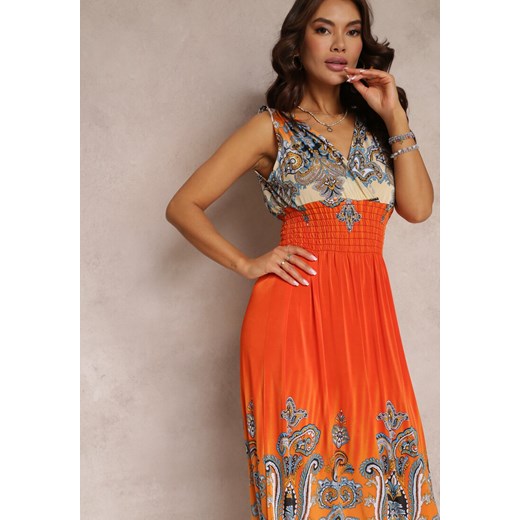 Sukienka Renee boho rozkloszowana w serek w kwiaty maxi