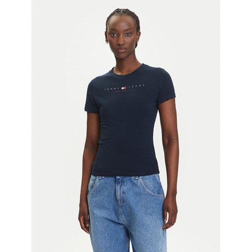Tommy Jeans T-Shirt Linear DW0DW21422 Granatowy Slim Fit ze sklepu MODIVO w kategorii Bluzki damskie - zdjęcie 183921646