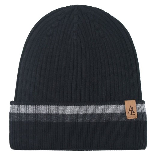 Jesienno-Zimowa Czapka (beanie) – Alties - Czarna z Paskiem CPAALTSbeanie5czarPASgraf ze sklepu JegoSzafa.pl w kategorii Czapki zimowe męskie - zdjęcie 183923576