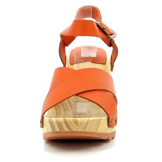 Sandały damskie letnie pomarańczowe eleganckie z klamrą 