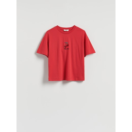 Reserved - T-shirt z aplikacją - czerwony ze sklepu Reserved w kategorii Bluzki damskie - zdjęcie 183929396