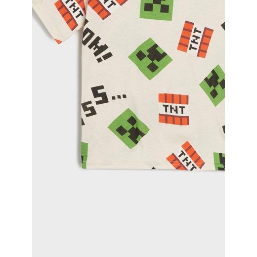 Sinsay - Koszulka z nadrukiem Minecraft - beżowy Sinsay 128 (7-8 l) Sinsay