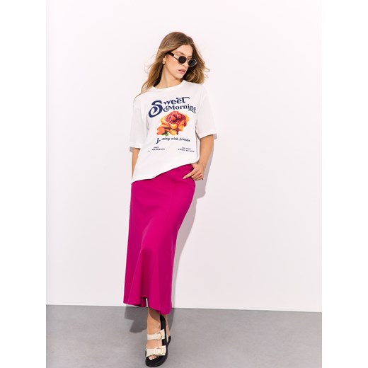 Mohito - Bawełniany t-shirt z nadrukiem - biały ze sklepu Mohito w kategorii Bluzki damskie - zdjęcie 183935559
