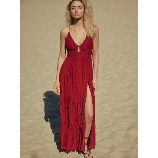 Reserved - Plisowana sukienka maxi - karminowy Reserved S Reserved
