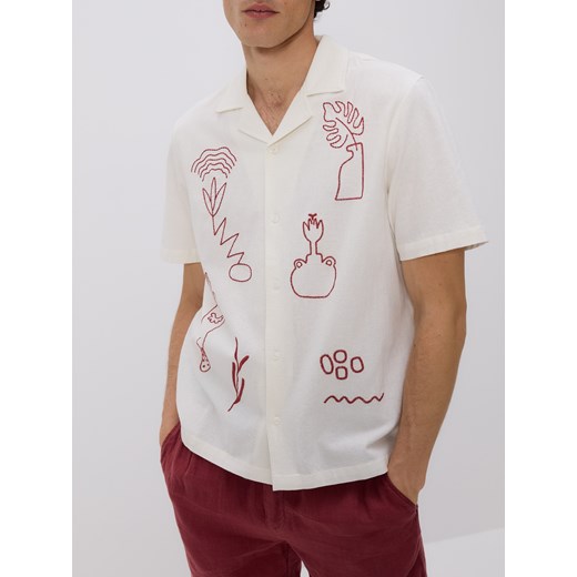 Reserved - Koszula regular fit z domieszką lnu - złamana biel ze sklepu Reserved w kategorii Koszule męskie - zdjęcie 183935915