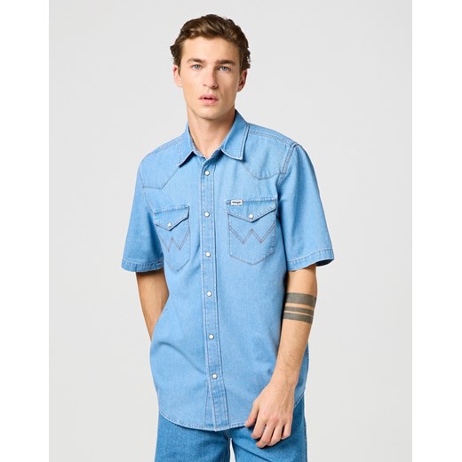 WRANGLER MĘSKA KOSZULA JEANSOWA WRANGLER SS WESTERN SHIRT BRIGHT LIGHT 112362375 ze sklepu YouNeedit.pl w kategorii Koszule męskie - zdjęcie 183942507